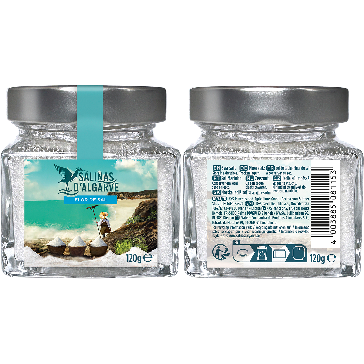 Packaging front and back Salinas d'Algarve 120g glass