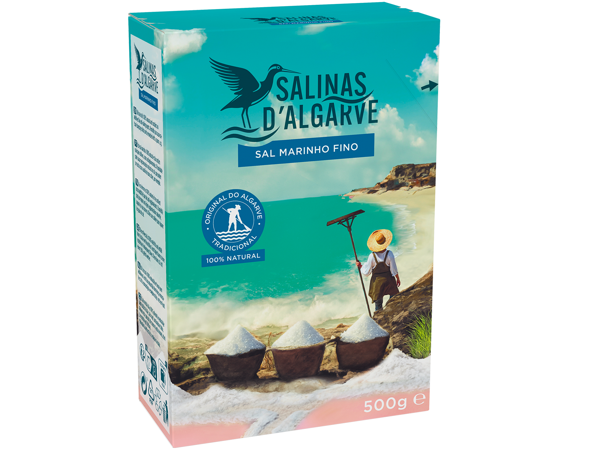 Packaging side front Salinas d'Algarve Sal Marinho fino 500 g